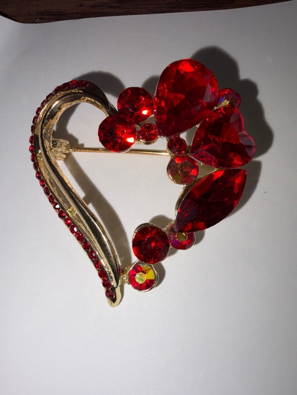 Elegant Red Crystal Heart Brooch